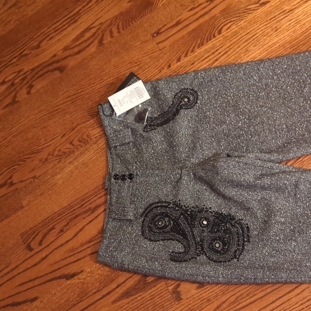 New Dark wool blend textured tweed Paisley embellished trousers NWT sz 10 - Picture 2 of 10